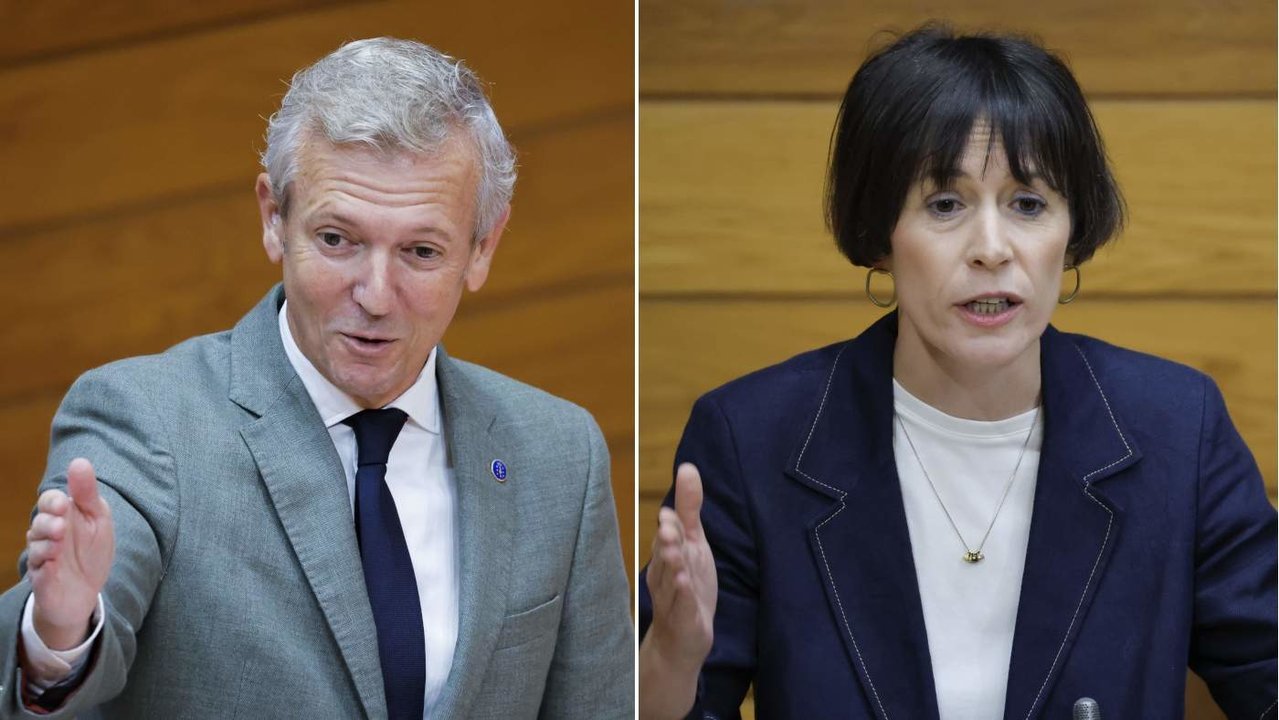 Alfonso Rueda y Ana Pontón, este miércoles en el Parlamento de Galicia. LAVANDEIRA JR (Efe)