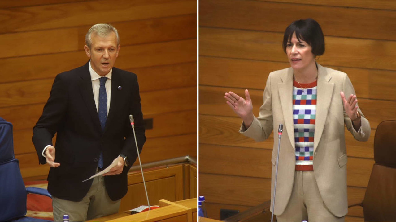 Alfonso Rueda y Ana Pontón, este miércoles en el Parlamento. PATRI FIGUEIRAS